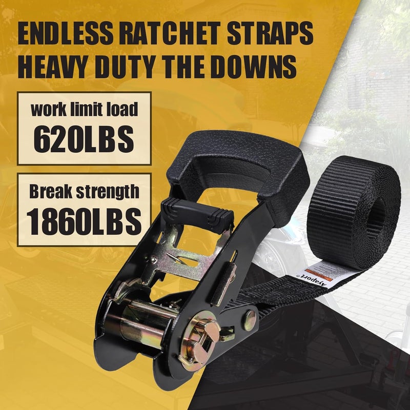 Ayaport Endless Ratchet Straps (No Hooks) 1" x 8' Heavy Duty Small Ratchet Tie Down Straps 1860lbs Break Strength Black Tie Downs for Cargo, Truck Bed, Motorcycle - Image 3